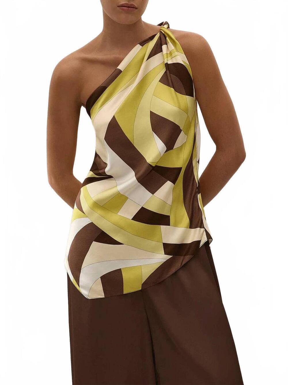 NEW FAITHFULL THE BRAND kortez one-shoulder top in mila geometric print